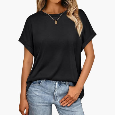 Damen Oversize T-Shirt mit Rundhals und Umschlagärmeln