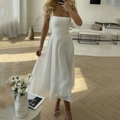 Isabeau – Elegantes, ärmelloses Midikleid mit quadratischem Ausschnitt in A-Linie
