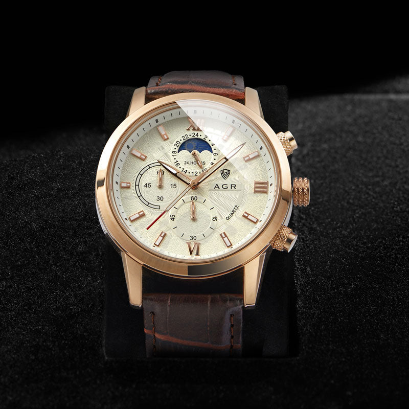 Elegante Quarzuhr mit luxuriösem Lederarmband