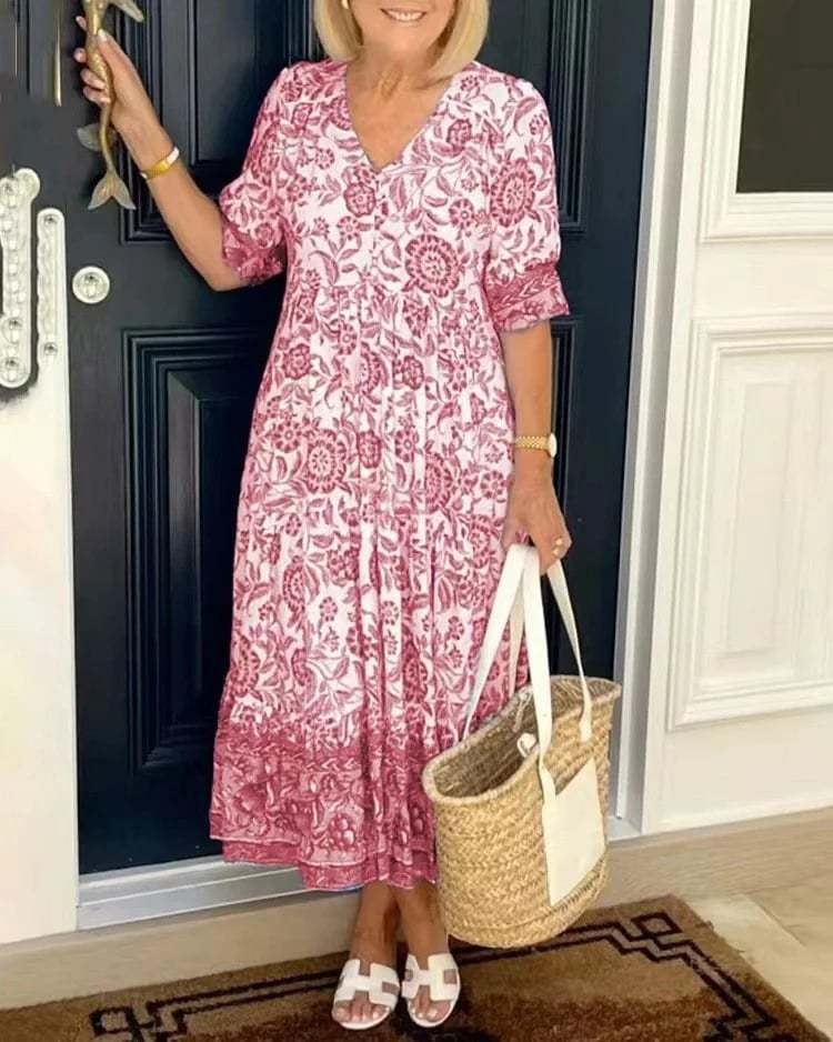 Palma | Elegantes V-Ausschnitt Blumenkleid