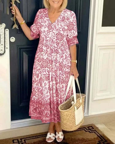 Palma | Elegantes V-Ausschnitt Blumenkleid