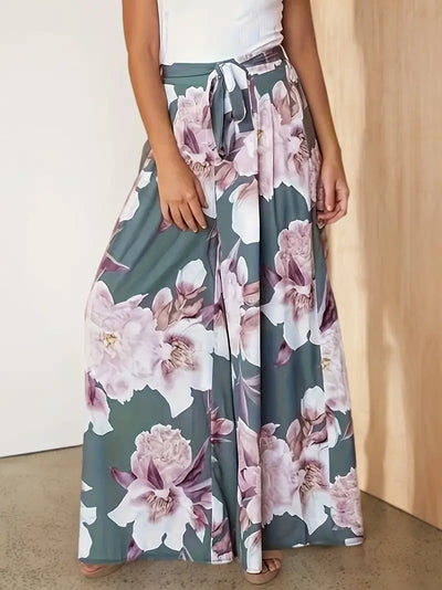 Aisling – Palazzohose mit Blumenmuster, hoher Taille und weitem Bein und Bindegürtel