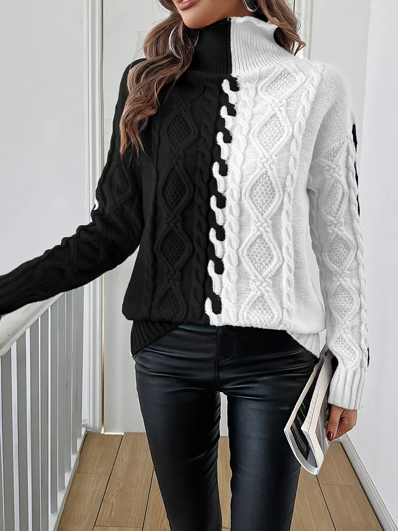 Leovia – Eleganter Gestreifter Pullover Mit Hohem Kragen