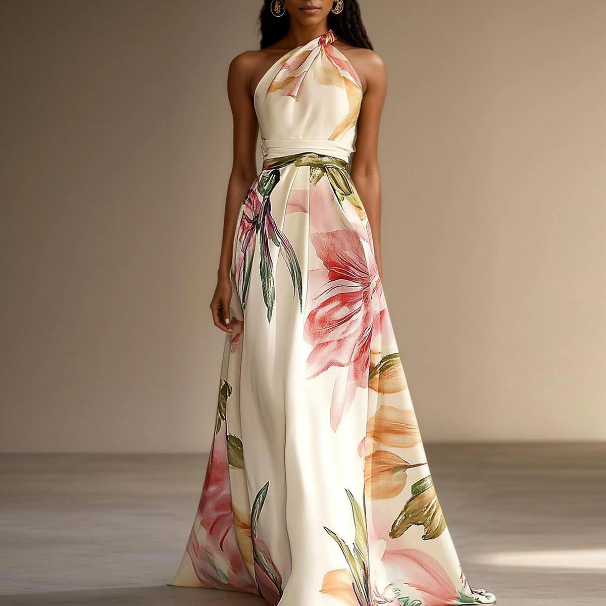 Catrice - Elegantes Maxikleid mit Blumenprint und Neckholder