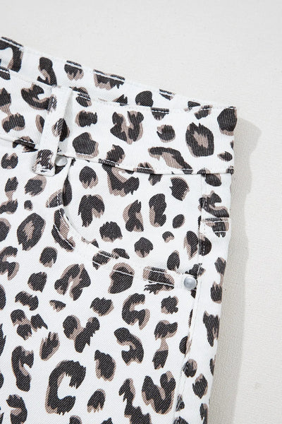 Leopard Frayed Hem Denim Shorts