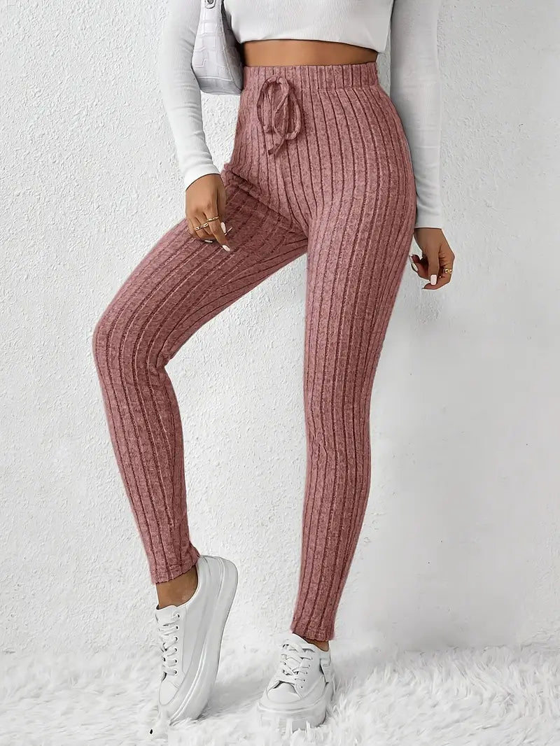 Zhari – Rippstrick-Leggings mit hohem Bund und Kordelzug