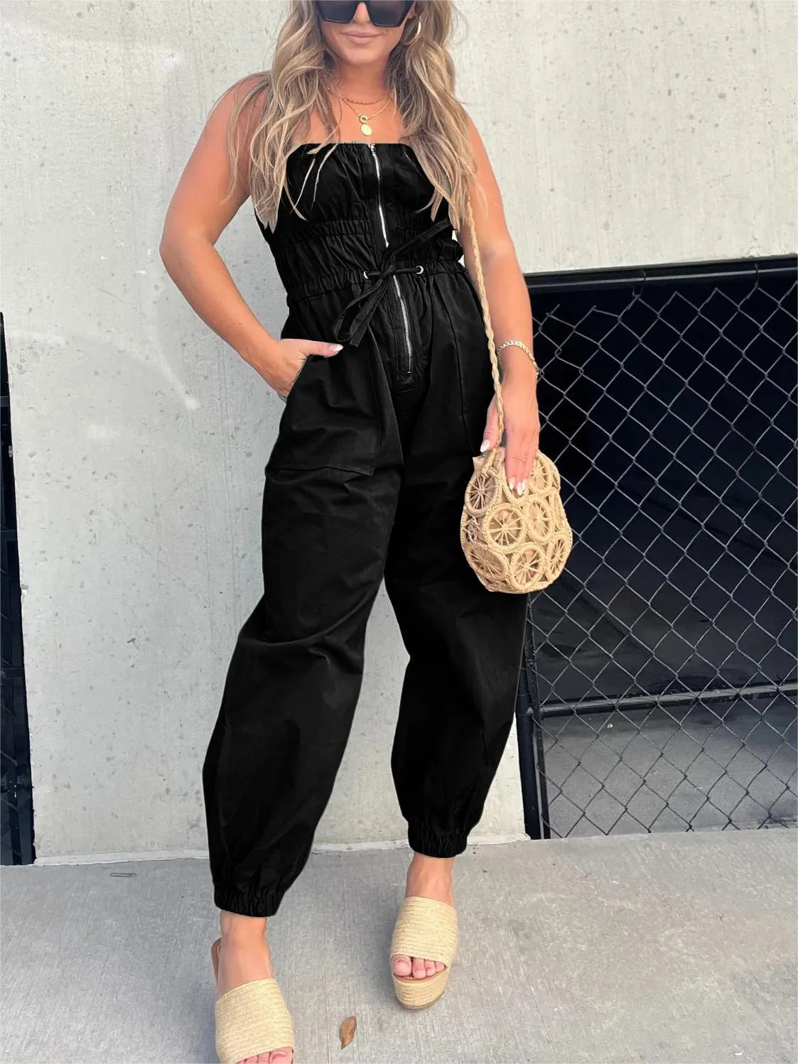 ZIPPER CARGO JUMPSUIT