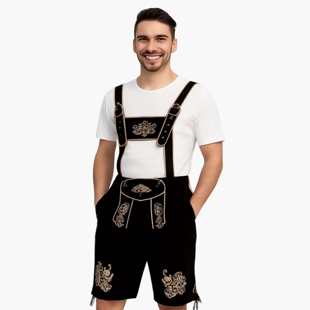 Bestickte kurze Lederhose für Herren - Oktoberfest 2025