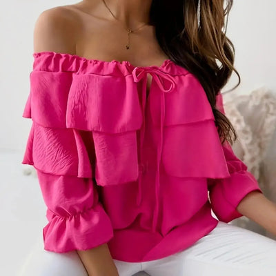 Aurevia – Elegante Off-Shoulder-Bluse mit Stufen und Rüschen