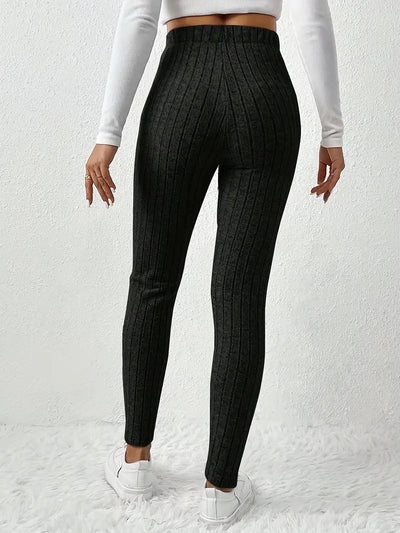 Zhari – Rippstrick-Leggings mit hohem Bund und Kordelzug
