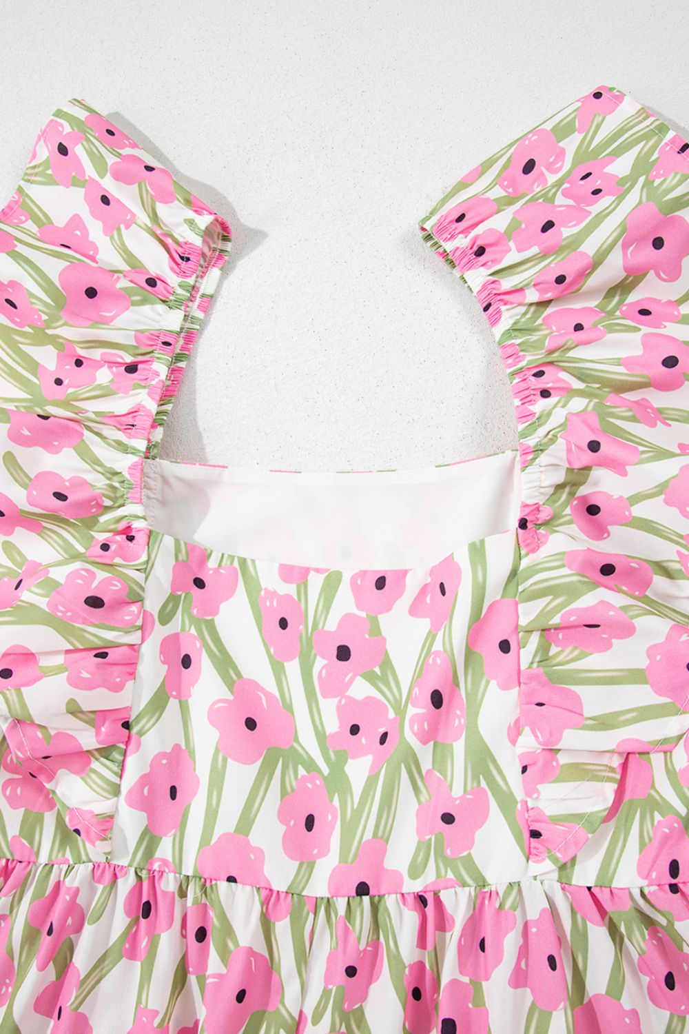 Floral Print Square Neck Ruffled Cap Sleeve Maxi Dress