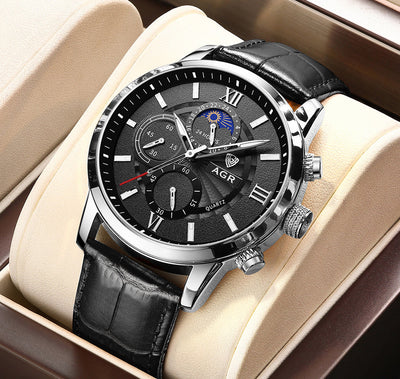 Elegante Quarzuhr mit luxuriösem Lederarmband