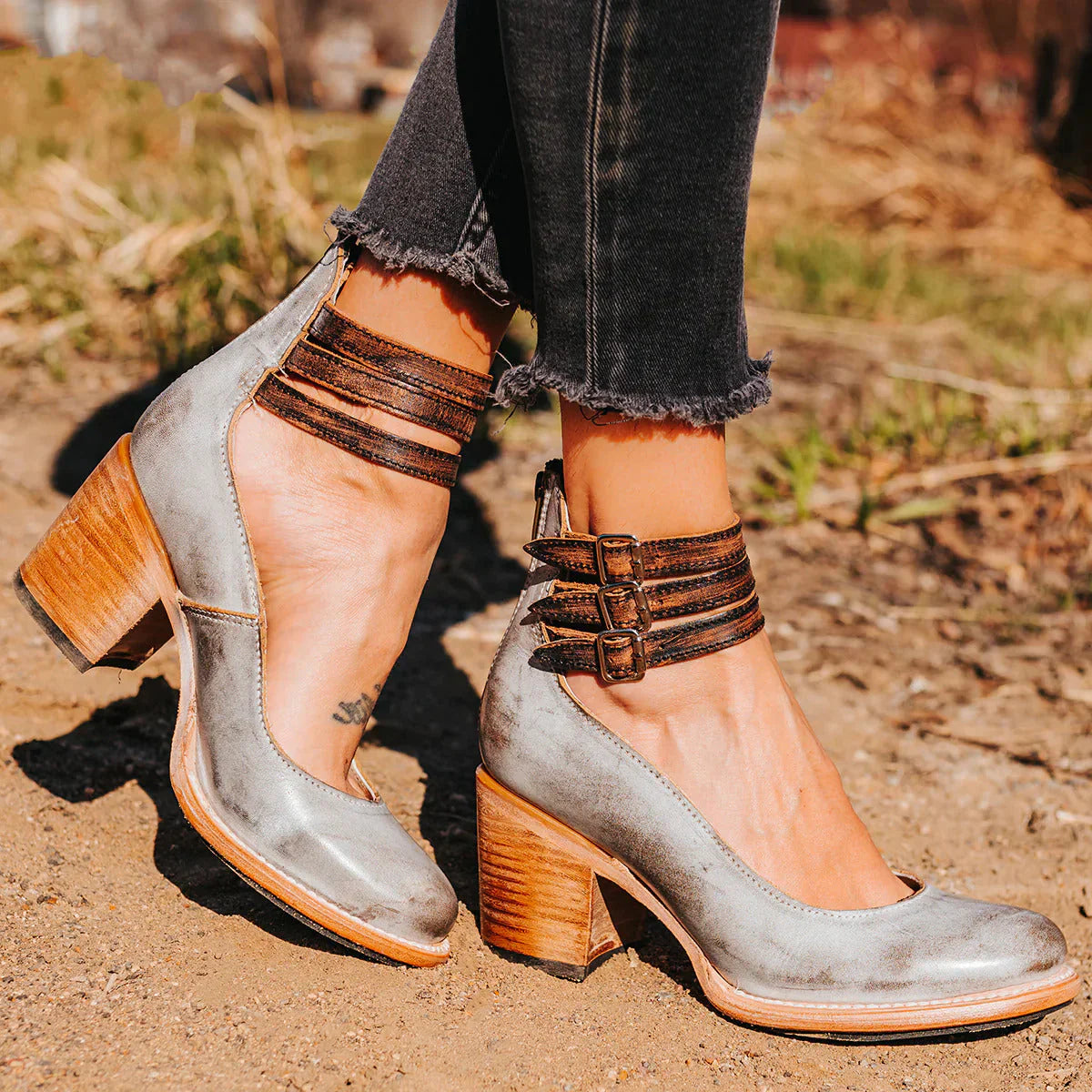 Mariene – Lederschuhe mit Blockabsatz und runder Spitze