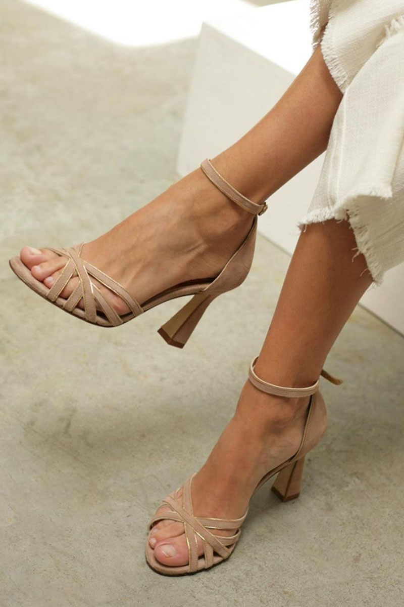 Elviera™ | Rundspitzen-Patchwork-Sandalen mit schlankem Absatz