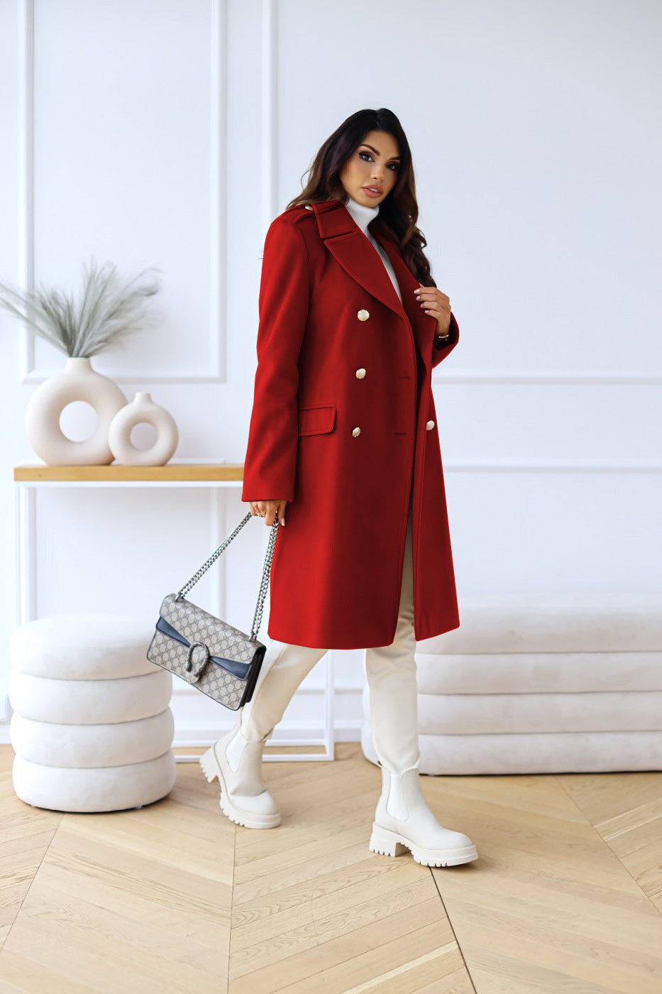 Trenchcoat Damen Elegant | Winter Lang Doppelreihig