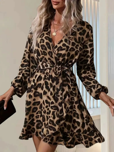 Printed Surplice Balloon Sleeve Mini Dress