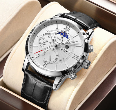 Elegante Quarzuhr mit luxuriösem Lederarmband