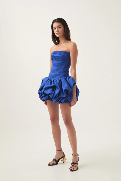 Schulterfreies Mini Kleid mit Ballonrock und floralem Muster für Damen