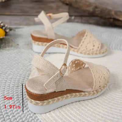 Veniza - Boho-Espadrilles mit Keilabsatz und Häkelmuster