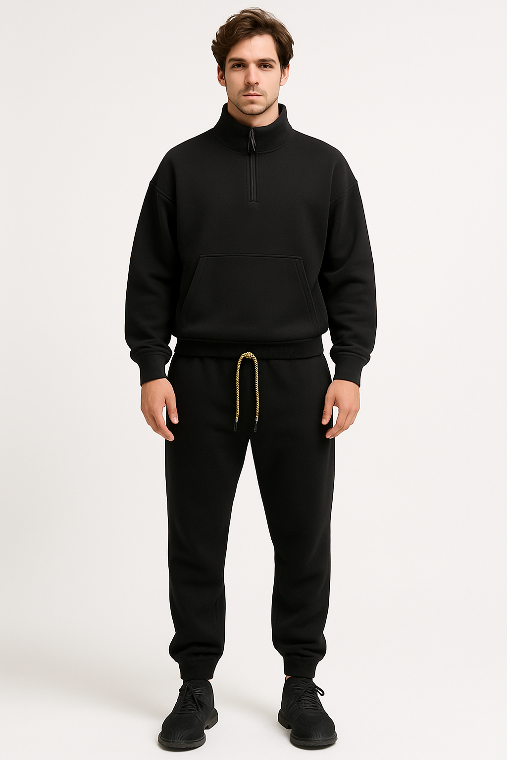 David | Schwarzer Fleece  Freizeitanzug für Herren