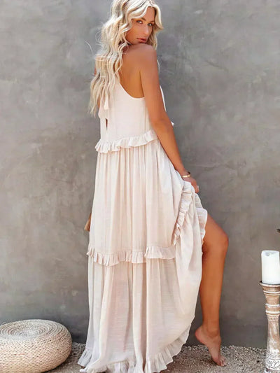 Boho Maxikleid mit Volants & Neckholder-Ausschnitt – Sommerlich & Feminin