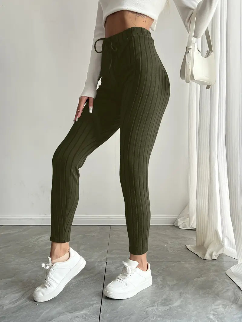 Anouk – Rippstrick-Leggings mit hohem Bund und Kordelzug
