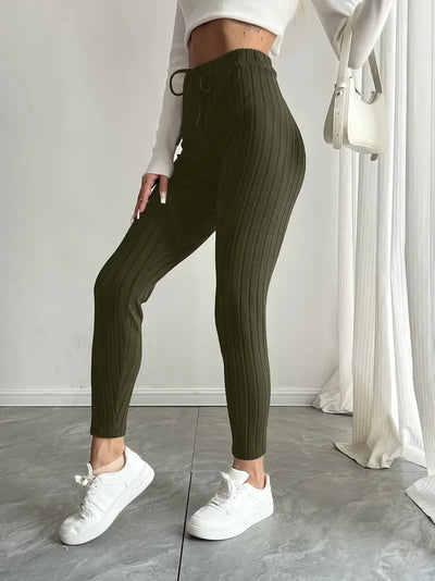 Anouk – Rippstrick-Leggings mit hohem Bund und Kordelzug