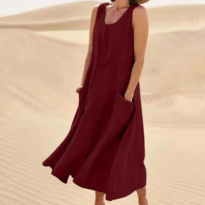 Jazmine – Luftiges, ärmelloses Maxikleid aus Leinenmischung