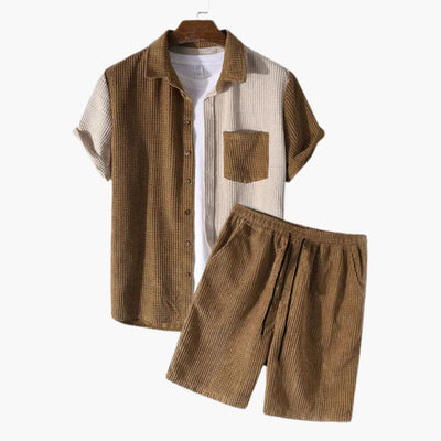 Herren Sommer Set aus Waffelstruktur mit Hemd und Shorts