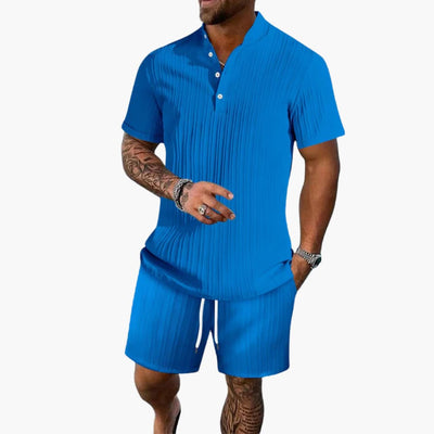 Herren Sommer Set mit Poloshirt und Shorts aus Rippstoff