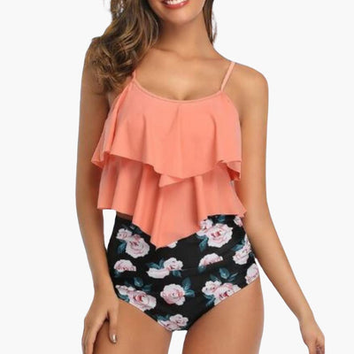 Zweiteiliger Damen - Tankini mit Volant und Bauchkontrolle