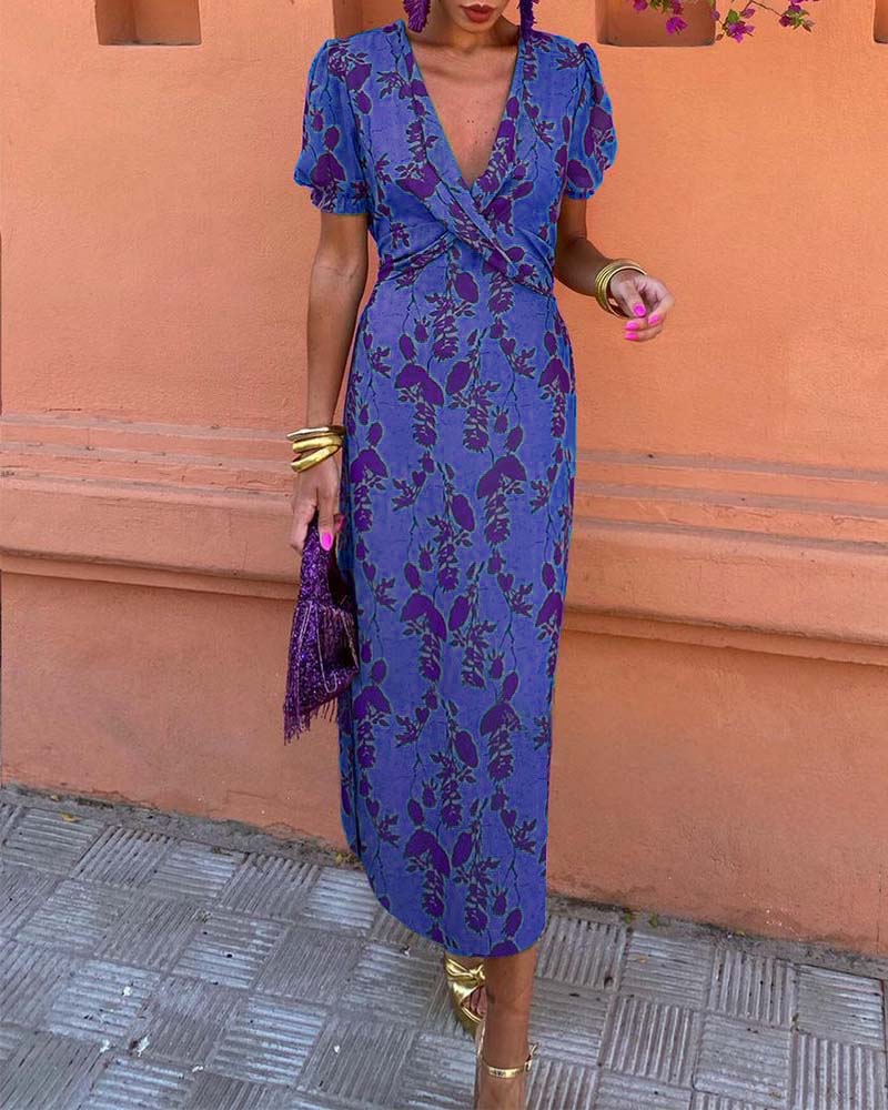 Jocell – Midikleid mit Vintage-Blumenmuster und Puffärmeln