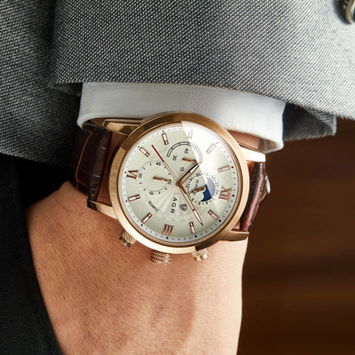 Elegante Quarzuhr mit luxuriösem Lederarmband