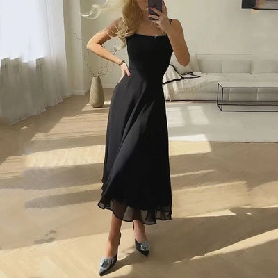 Isabeau – Elegantes, ärmelloses Midikleid mit quadratischem Ausschnitt in A-Linie