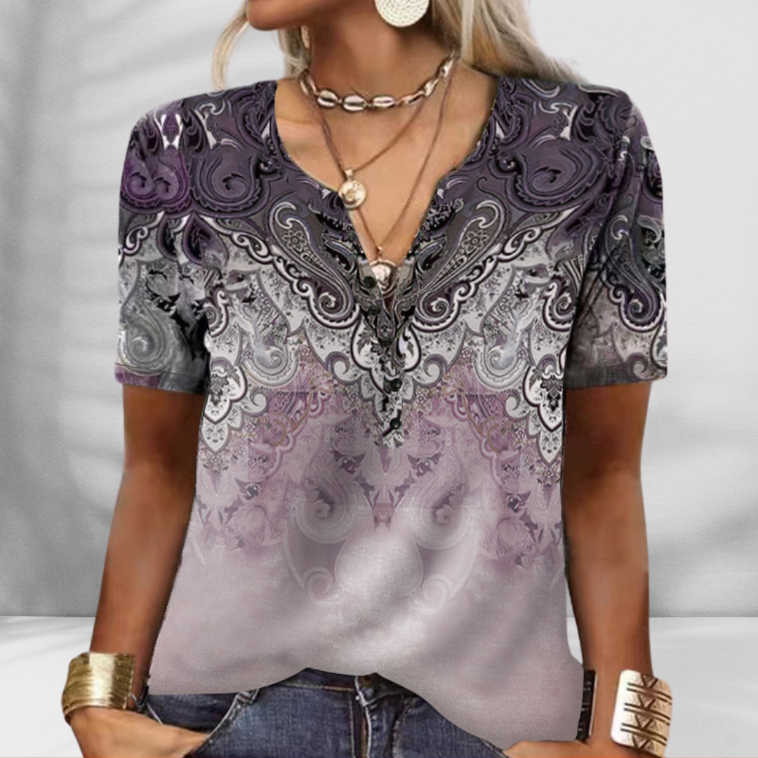 MELISA™ | Boho-Bluse mit floralem Muster und kurzen Ärmeln