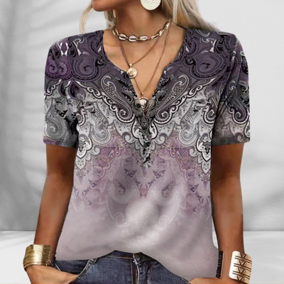 MELISA™ | Boho-Bluse mit floralem Muster und kurzen Ärmeln