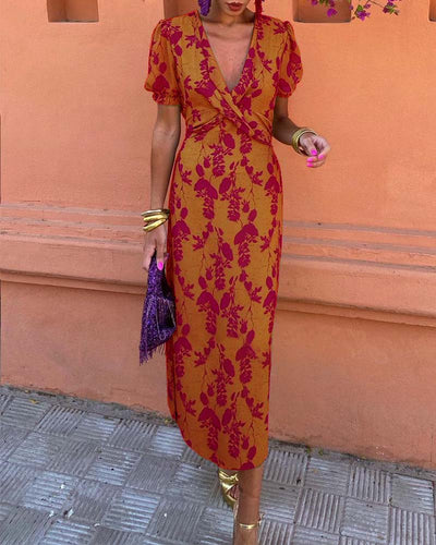 Jocell – Midikleid mit Vintage-Blumenmuster und Puffärmeln