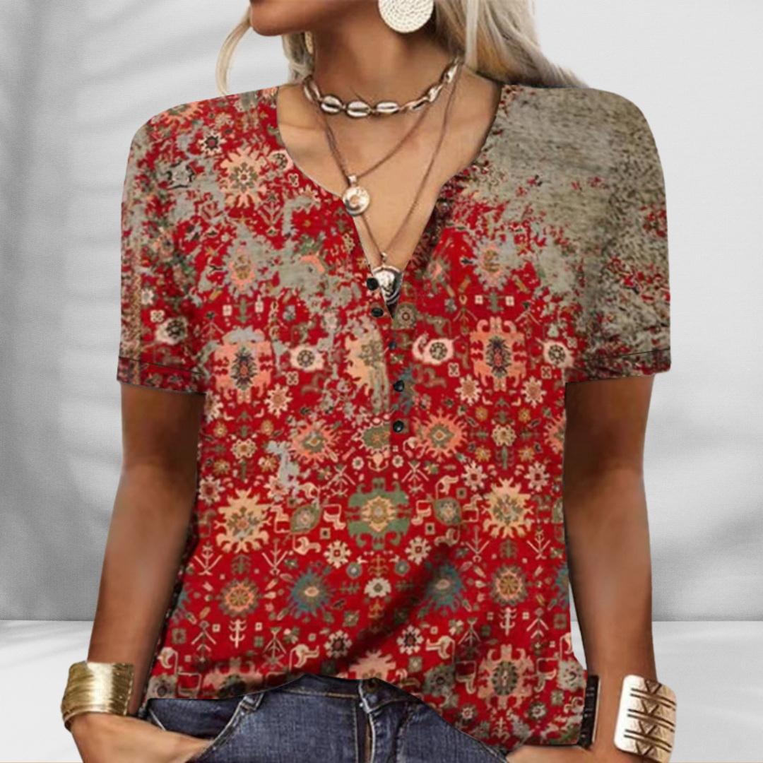 SYRIA™ | Boho-Bluse mit floralem Muster und kurzen Ärmeln