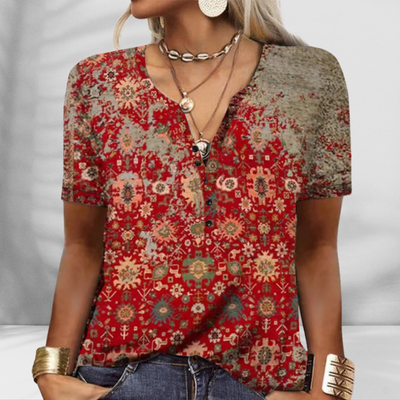 SYRIA™ | Boho-Bluse mit floralem Muster und kurzen Ärmeln