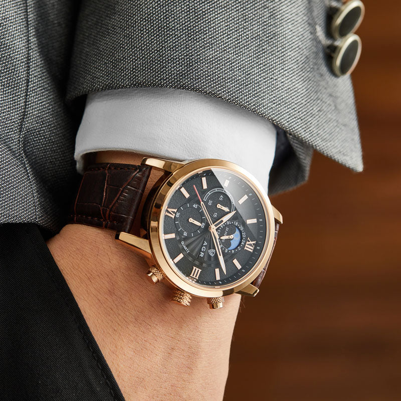 Elegante Quarzuhr mit luxuriösem Lederarmband