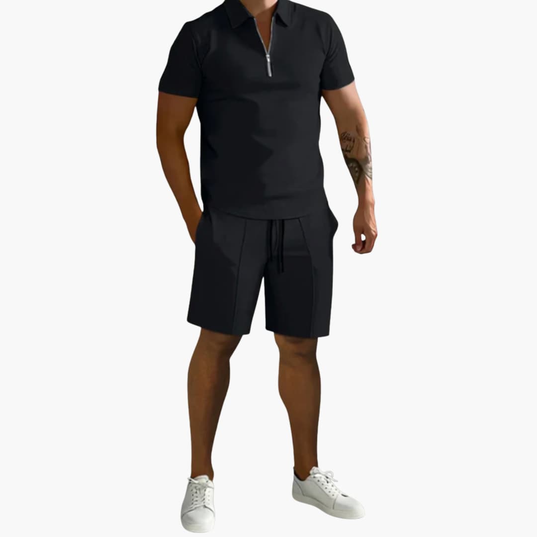 Herren Sommer-Zweiteiler mit Half-Zip-Shirt und Shorts