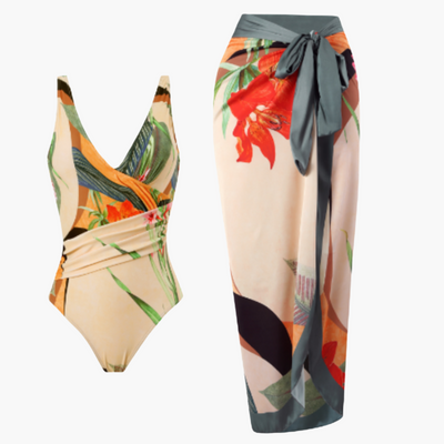 Badeanzug mit Überwurf - Damen Einteiler mit Strandrock