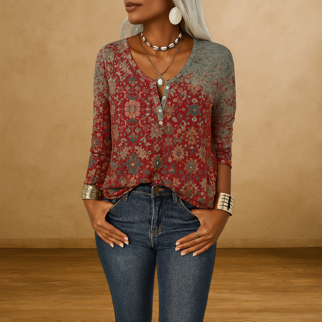YLINA™ | Boho-Bluse mit floralen Mustern und langen Ärmeln