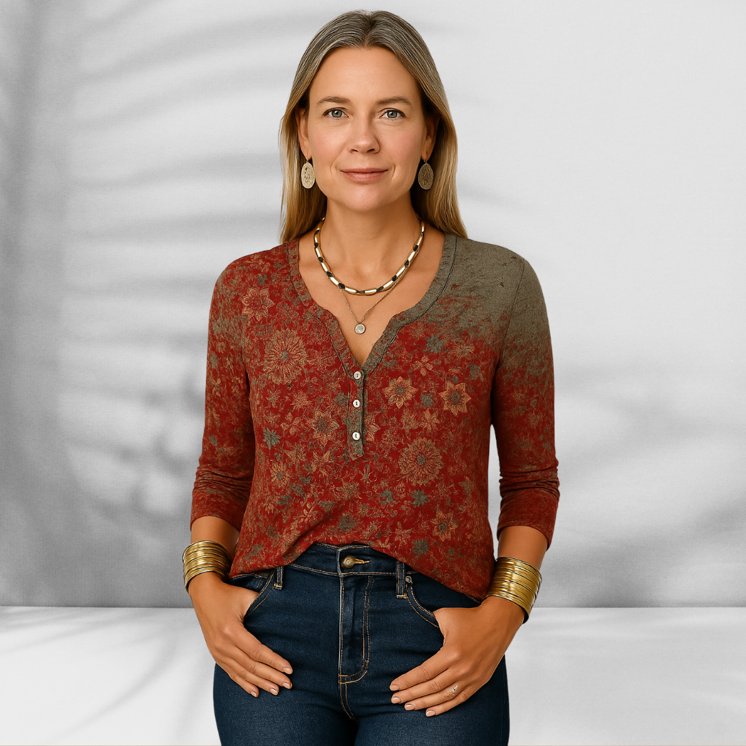 ODILIE™ | Boho-Bluse mit floralen Mustern und langen Ärmeln