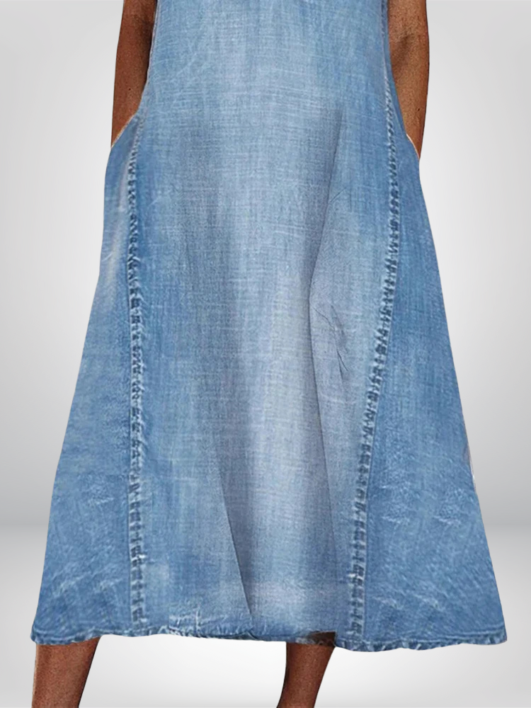 Ärmelloses Jeanskleid in A-Linie mit V-Ausschnitt für Damen