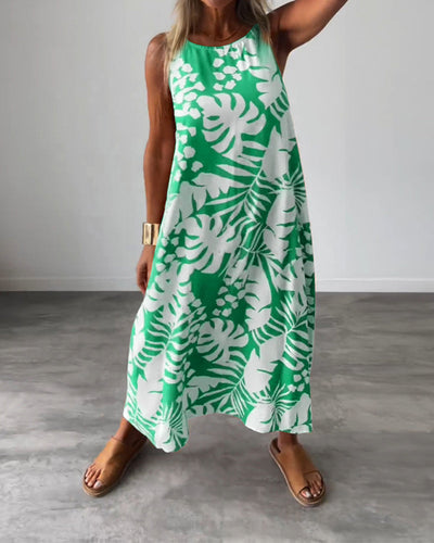 LUCY ÄRMELLOSES KLEID MIT BLÄTTERMUSTER