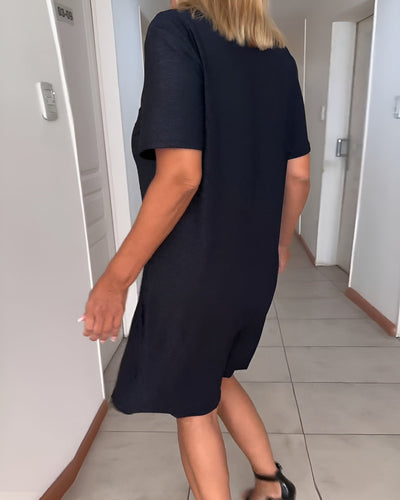 Laurence | Elegantes geraffte V-Ausschnitt Kleid