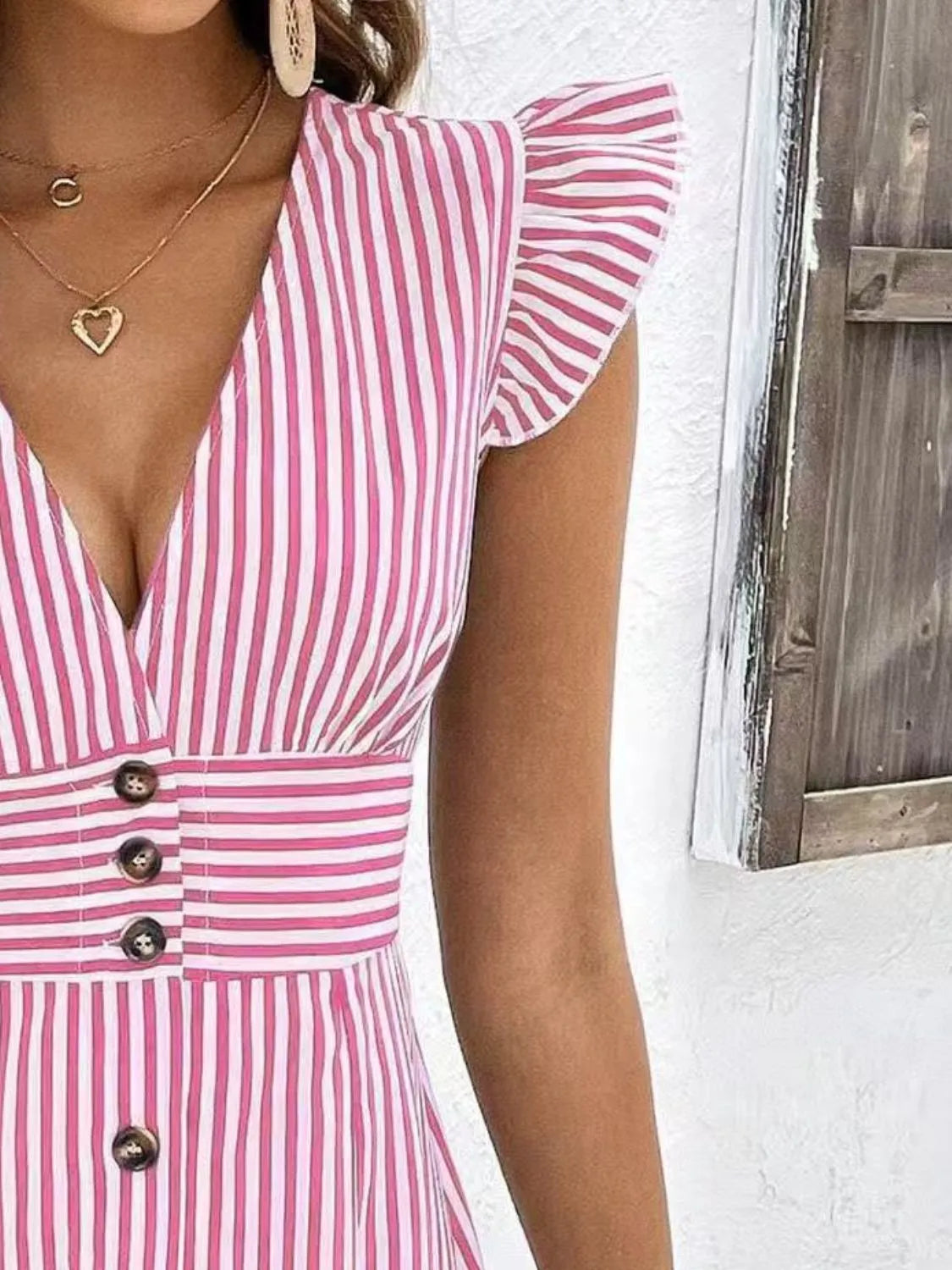 Striped Button Front Cap Sleeve Dress