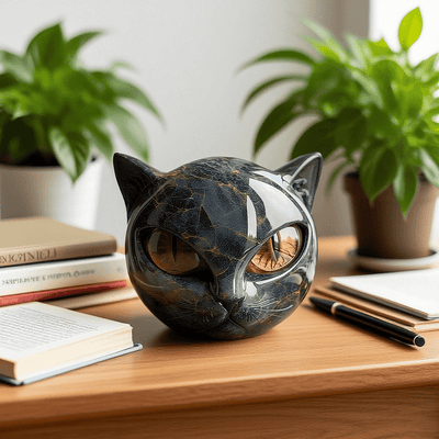 NyxCharm – Skulptur Einer Mystischen Schwarzen Katze