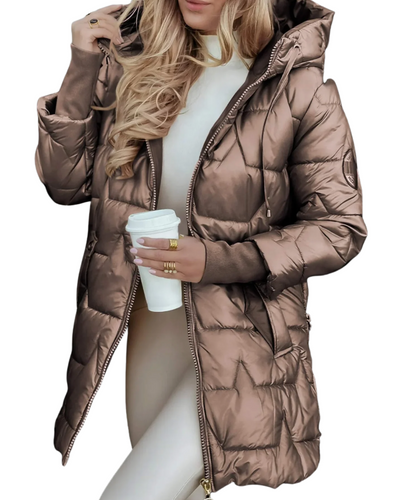 Nolwen | Eleganter Wintermantel mit Kapuze und Wattierung